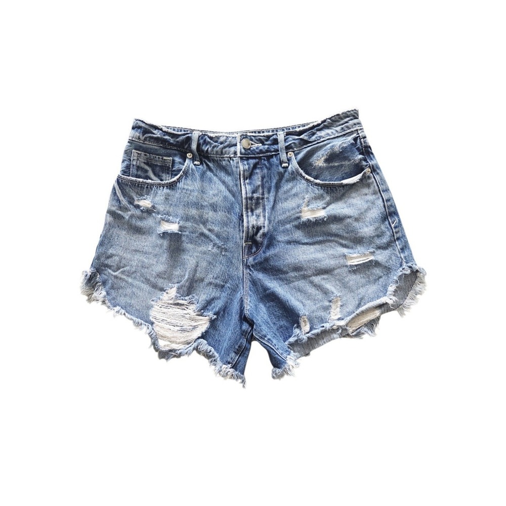 Good American Womens Distressed Denim Shorts 6/28 High Rise Frayed Y2K Festival